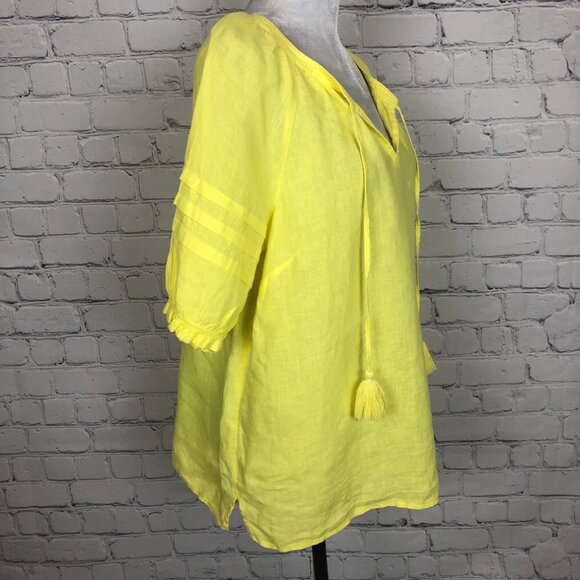Talbots 100% Linen Yellow Short Sleeve Top Size M - Picture 2 of 7